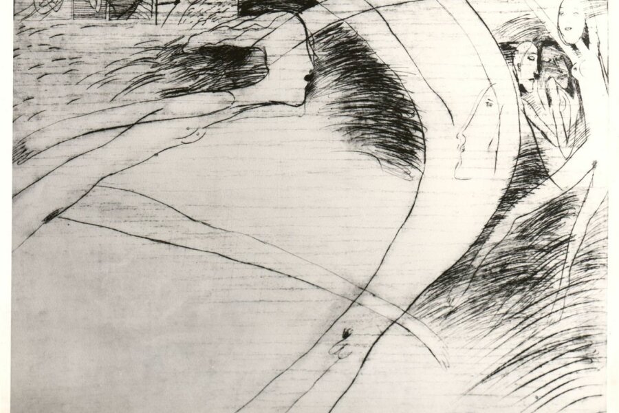 Eva Vlasáková, cyklus Dvojice, 1985/1986, kresba perem, tuš